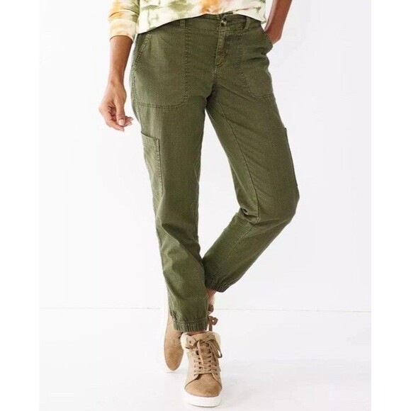 Sonoma Goods For Life Mid Rise Pull-On Utility Jogger Pants Olive Green sz 4 NEW - Picture 1 of 10